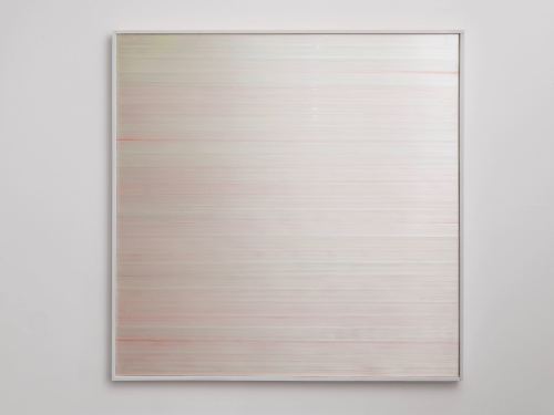 Chris Duncan, Fade 8, 2014. Enamel, strapping tape on wood panel in artist frame, 48 x 48 in, 122 x 122 cm