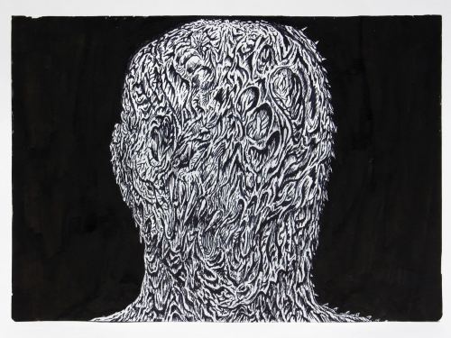 Mat Brinkman, Three Heads for Three Days of Struggle 2, 2013. Sumi ink on paper, 8.25 x 11.5 in, 21 x 28 cm