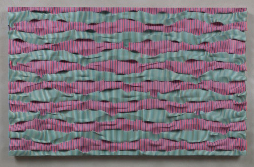 Ara Peterson, Wavepack (Red, Violet, Green), 2012. Acrylic paint on wood, 30 x 59 in, 76 x 127 cm