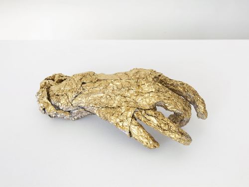 Samara Golden, Untitled (golden hand), 2015. Aluminum foil and gold spraypaint