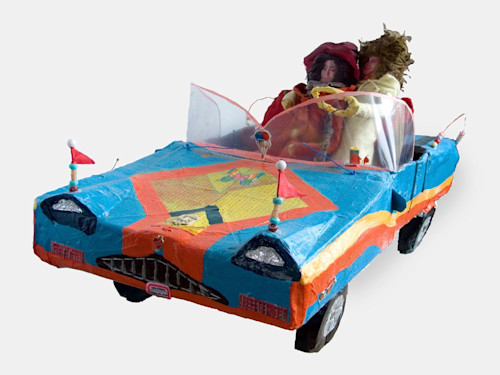 Misaki Kawai, Blue Car with Me & Taylor. Mixed Media, 29 x 14 x 14 in, 73 x 37 x 36 cm