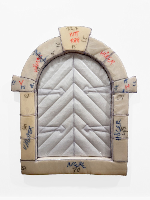 Konrad Lidén, Målar'ns Fönster, 2024. Foam rubber, wadding, PVC, fiber board, cotton fabric, 27 x 29 in (69 x 84 cm)