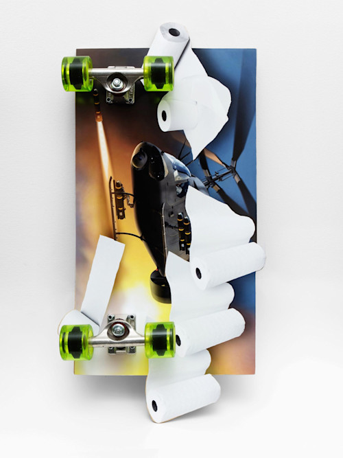 Nick De Marco, Bed, Bath & Babylon, 2015. Digital print, plywood, grip tape, trucks, wheels, hardware, 30 x 15 in, 78 x 38 cm