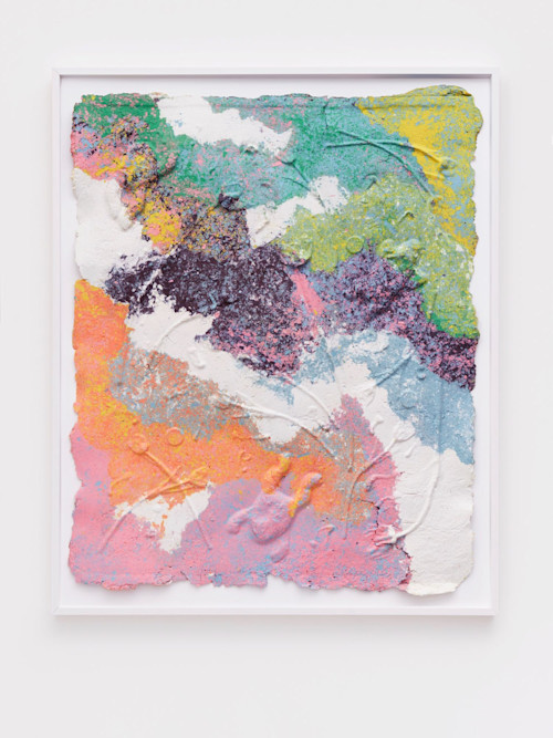 Brad Troemel, Handmade Plantable Paper (2), 2016. with Tulips, Beanie Babies, and AOCS Copper, 48 x 39 in, 122 x 99 cm
