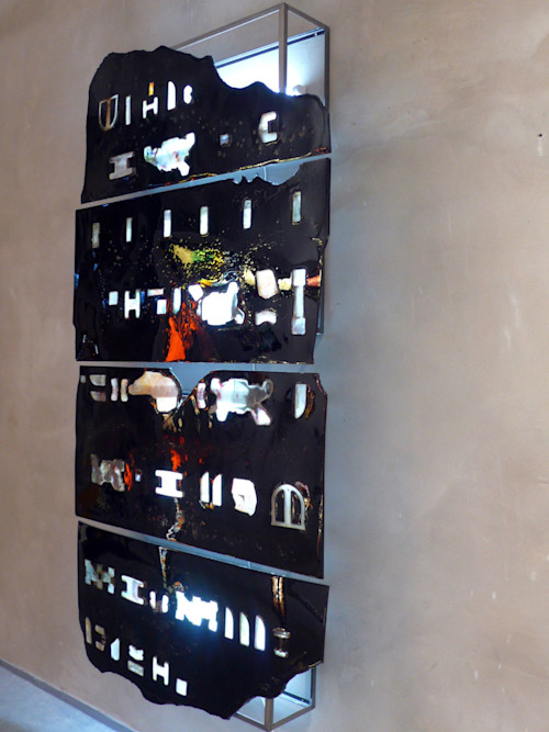 Jesse Greenberg, Broken Screen, 2011. Urethane plastic, pigment, paper, steel, lights, 88 x 46 x 9 in, 225 x 117 x 23 cm