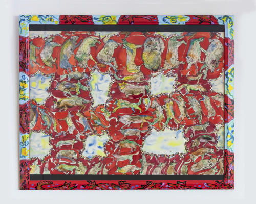 Maija Peeples-Bright, Wolf Weave, 1971. Mixed media on paper with decorated frame, 22 × 30 in (56 x 76 cm)