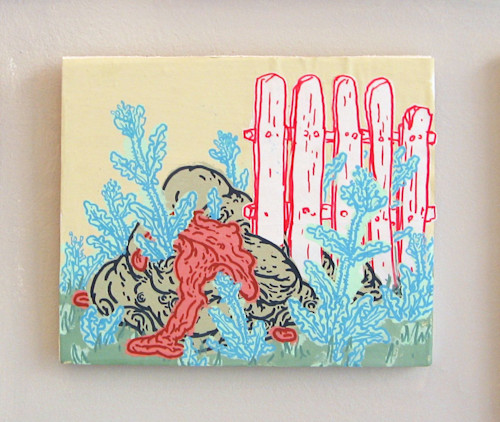 Taylor Mckimens, Blob and Weeds, 2005. Acrylic, gouache and collage on paper on wood, 7 x 8 in, 17 x 20 cm