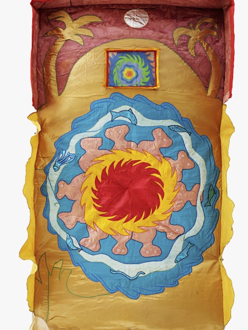 Moki Cherry, Title unknown (Tibetan style ceiling canopy), 1977.  Textile, 47 x 94 in (120 x 240 cm)