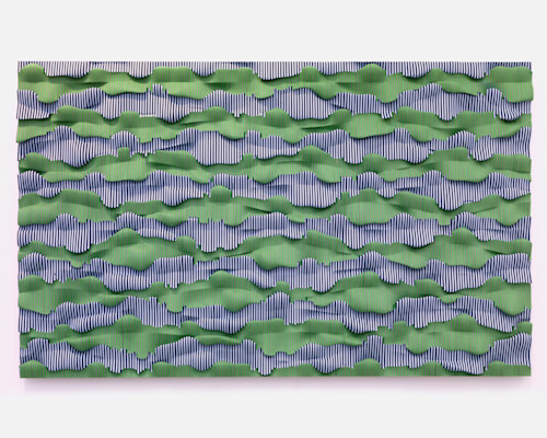 Ara Peterson, Wavepack, 2012. Acrylic paint on wood, 30 x 50 in, 76 x 127 cm