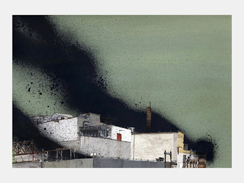 Alex Lukas, Factory On Fire, 2006. Watercolor, gouache, ink, spraypaint, acrylic on paper, 8 x 10 in, 20 x 26 cm