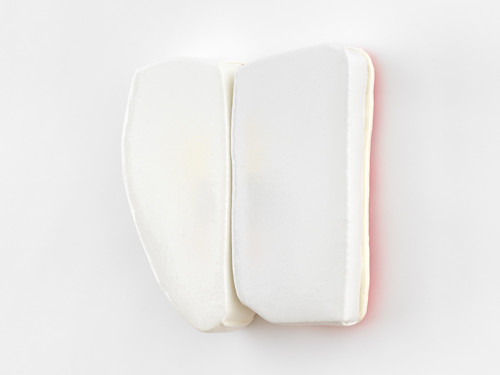 Justin Adian, Snowblind, 2019. Oil enamel on canvas and felt over wood, 12 x 12 in, 30 x 30 cm