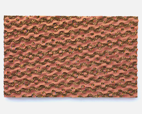 Ara Peterson, Dot Procession, 2012. Acrylic paint on wood, 30 x 50 in, 76 x 127 cm