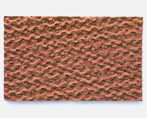 Ara Peterson, Dot Procession, 2012. Acrylic paint on wood, 30 x 50 in, 76 x 127 cm