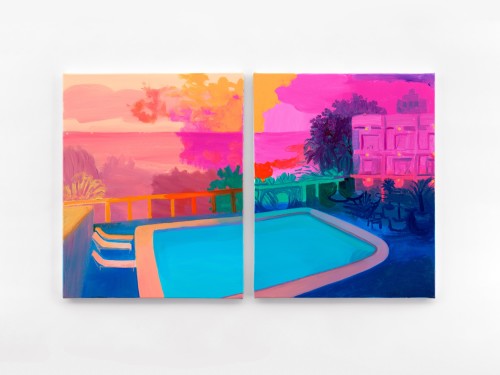 Daniel Heidkamp, LA Pool, 2018. Oil on linen, 20 x 32 in (51 x 81 cm) diptych