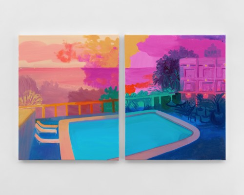 Daniel Heidkamp, LA Pool, 2018. Oil on linen, 20 x 32 in, 51 x 81 cm (diptych)