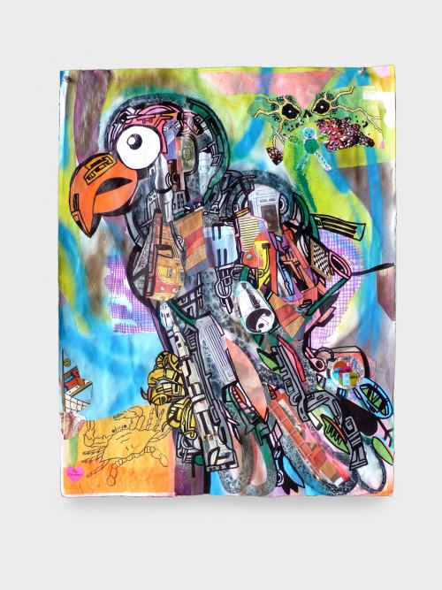 Joe Grillo, Robotic Tropical Bird, 2009. Acrylic, spraypaint and collage on paper, 24 x 19 in, 61 x 48 cm