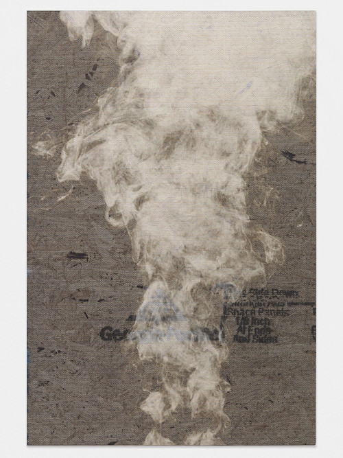 Peter Sutherland, Singed Eyebrows, 2015. Inkjet on perforated vinyl adhered to OSB, matte medium, 36 x 24 in, 91 x 61 cm