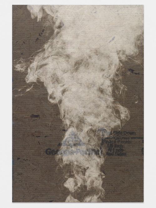 Peter Sutherland, Singed Eyebrows, 2015. Inkjet on perforated vinyl adhered to OSB, matte medium, 36 x 24 in, 91 x 61 cm