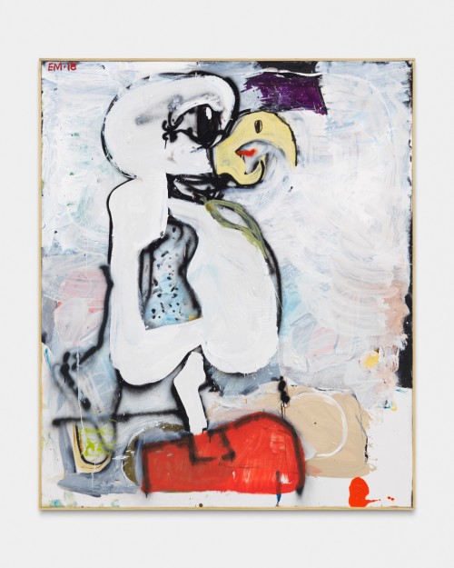 Eddie Martinez, Untitled (Large Bird), 2018. Oil, enamel, spray paint, silkscreen ink and gesso on canvas, 72 x 60 in, 183 x 152 cm