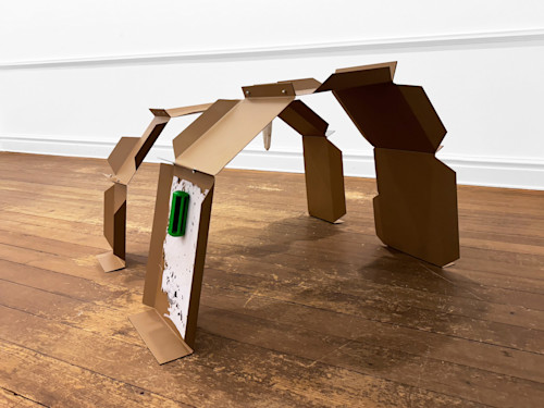 Annie Åkerman, Seasonings, 2024. Steel, rivets, ruminal magnet, paper, vinyl, nitrates, 43 × 26 × 35 in (110 x 65 x 90 cm) - 40 000 kr