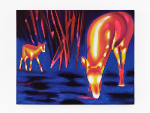 Anja Salonen, Thermal Deer, 2023. Oil and fabric dye on linen, 24 x 30 in (61 x 76 cm)
