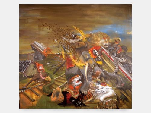 Brian Montuori, When Push Comes to Shove, 2007. Acrylic on canvas, 95 x 101 in, 241 x 256 cm