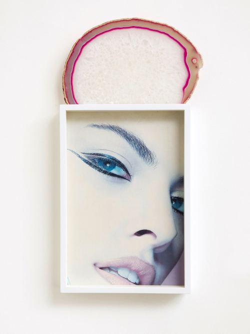 Gabriele Beveridge, Face Your Fears, 2015. Found poster, frame, dyed agate slice, 20 x 10.5 in, 49 x 26 cm