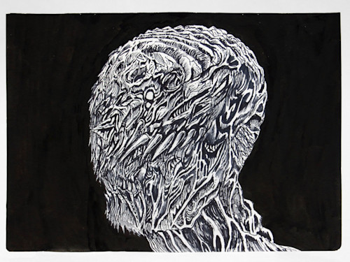 Mat Brinkman, Three Heads for Three Days of Struggle 3, 2013. Sumi ink on paper, 8.25 x 11.5 in, 21 x 28 cm