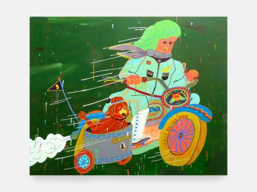 Misaki Kawai, Easy Riders, 2007. Acrylic and collage on canvas, 48 x 60 in, 122 x 152 cm