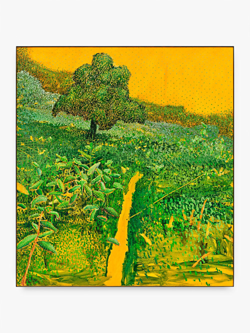 Ross Caliendo, Emerald Place, 2023. Oil and acrylic on canvas with wood frame, 64 x 58 in (163 x 147 cm)