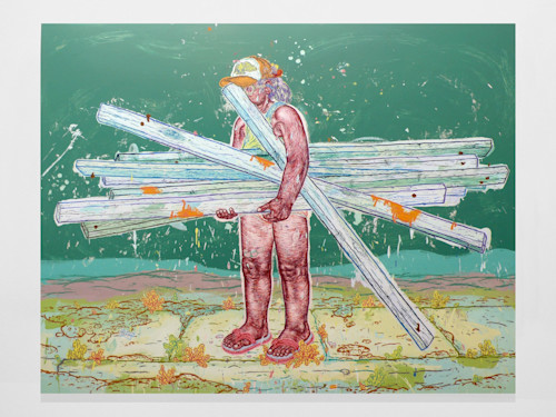 Taylor McKimens, Lumber Girl, 2008. Acrylic, flashe and acryla-gouache on canvas, 84 x 108 in, 213 x 274 cm