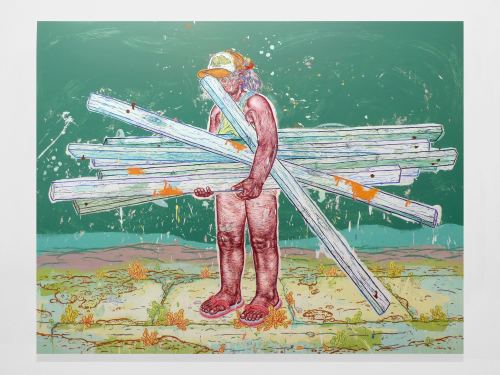 Taylor McKimens, Lumber Girl, 2008. Acrylic, flashe and acryla-gouache on canvas, 84 x 108 in, 213 x 274 cm