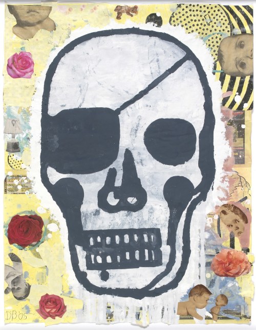Donald Baechler, Skull Yellow 6, 2005. Gouache, vinyl paint and paper collage on paper, 27 x 21 in, 69 x 53 cm