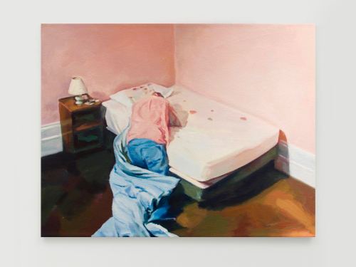 Francine Spiegel, Bed, 2010. Acrylic and oil on canvas, 17 x 22 in, 43 x 56 cm