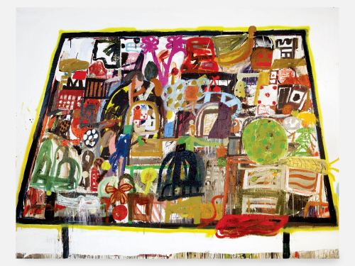 Eddie Martinez, Table, Quilt, Table #2, 2008. Mixed media on canvas, 75 x 96 in, 191 x 244 cm