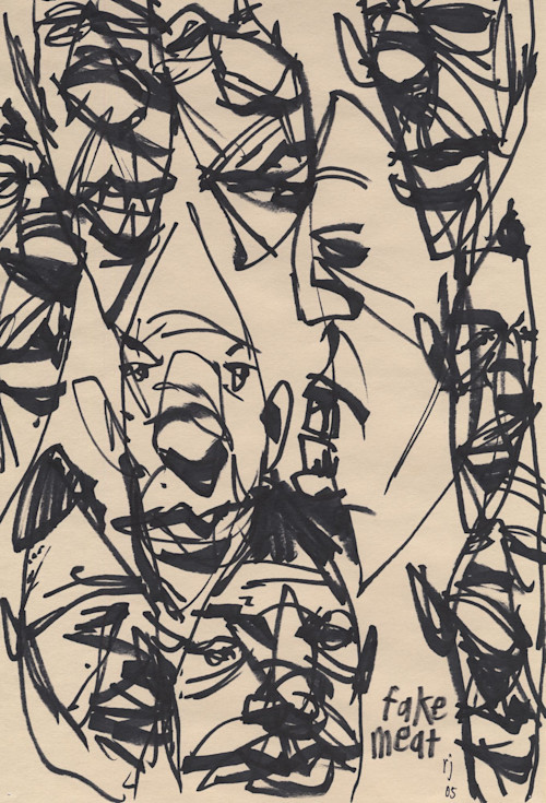 Rich Jacobs, Fake Meat, 2005. Marker on wallpaper, 18 x 12 in, 45 x 30 cm