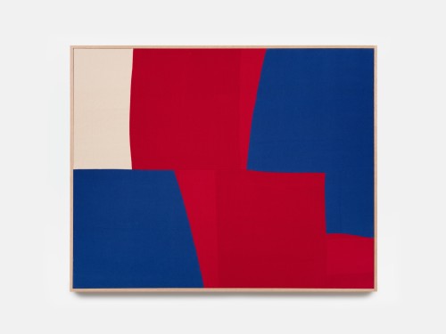 Ethan Cook, Bleu Rouge, 2021. Hand woven cotton and linen framed, 40 x 50 in, 102 x 127 cm
