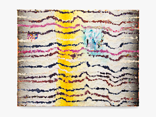 Emma Soucek, T is for Truth, 2019. Paper pulp, collage, acrylic and glue, 60 x 48 in (152 x 122 cm)