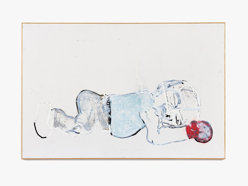 Eddie Martinez, Whiteout Sleeper, 2020. Silkscreen, acrylic, oil and spray paint on canvas, artist's frame, 72 x 108 in (183 x 274 cm)