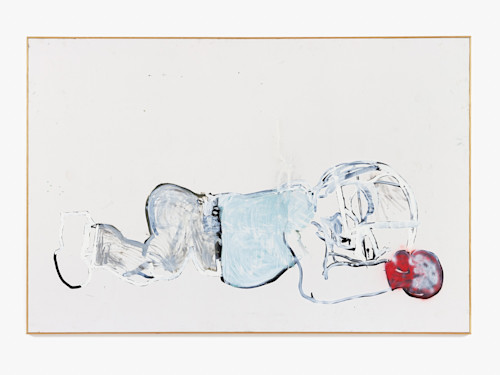 Eddie Martinez, Whiteout Sleeper, 2020. Silkscreen, acrylic, oil and spray paint on canvas, artist's frame, 72 x 108 in (183 x 274 cm)