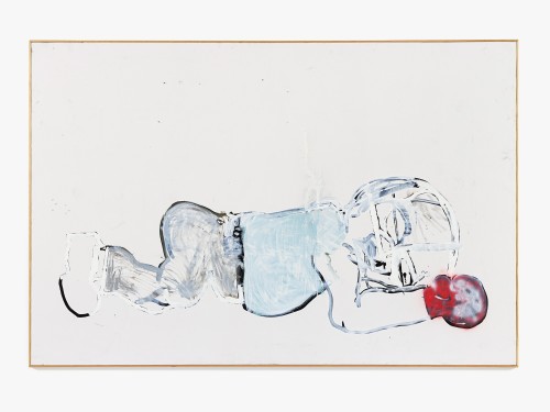 Eddie Martinez, Whiteout Sleeper, 2020. Silkscreen, acrylic, oil and spray paint on canvas, artist's frame, 72 x 108 in (183 x 274 cm)