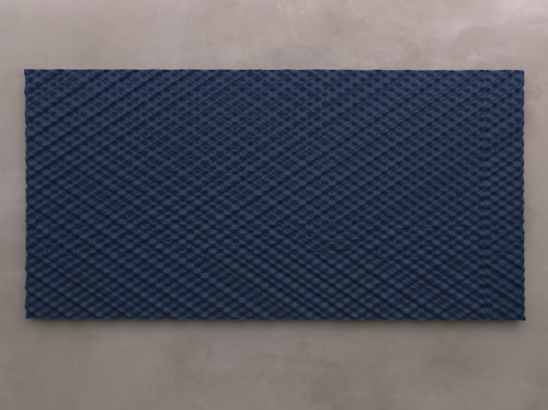 Ara Peterson, Intersecting Streams Blue, 2012. Acrylic paint on wood, 48 x 96 in, 122 x 244 cm
