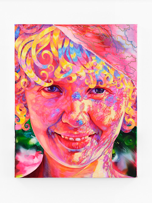Hannah Lupton Reinhard, And Still, Beneath the Flowers, 2022. Oil and swarovski crystals on canvas, 30 x 24 in (76 x 61 cm)