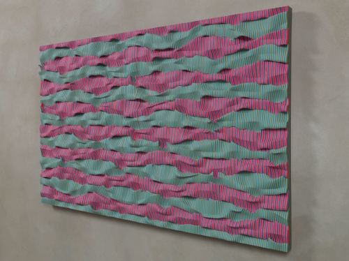 Ara Peterson, Wavepack (Red, Violet, Green), 2012. Acrylic paint on wood, 30 x 49.5 in, 76 x 125 cm