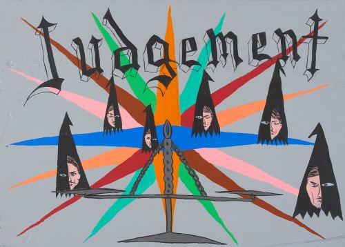 Chris Lindig, Judgement, 2005. Acrylic and gouache on wood, 17 x 24 in, 44 x 61 cm