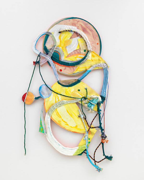 Acrylic on canvas, wire, cotton rope on wood panel, 60 x 38 in (151 x 97 cm)