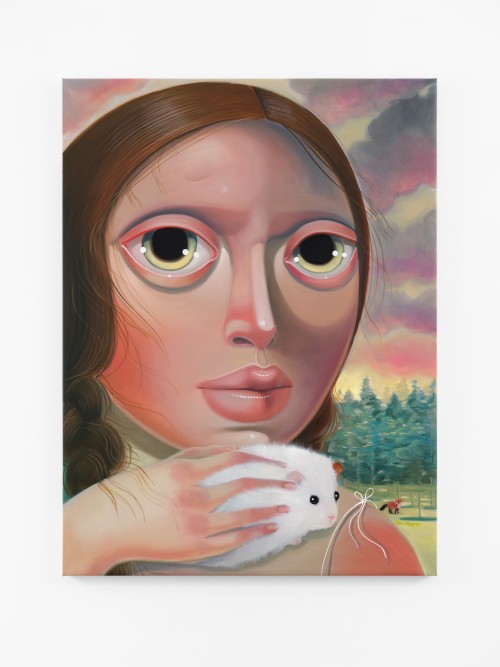 Tania Marmolejo, Lunketuss and the Quiet Protector, 2023. Oil on canvas, 56 x 42 in (142 x 107 cm)