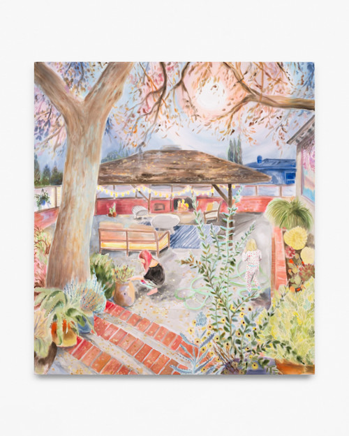 Michelle Blade, Garden Ceremonies, 2022. Acrylic and ink on poplin, 69 x 62 in (175 x 157 cm)