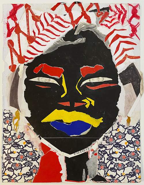 Utē Petit, Palestinian Sistas with Freedom Wrapped Up in Their Scarves 2020. Collage and pencil on paper, 11 x 8.5 in, 28 x 22 cm
