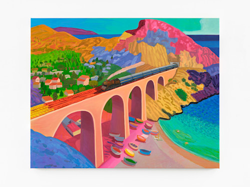 Daniel Heidkamp, Blue Train, 2022. Oil on linen, 48 x 60 in (122 x 152 cm)